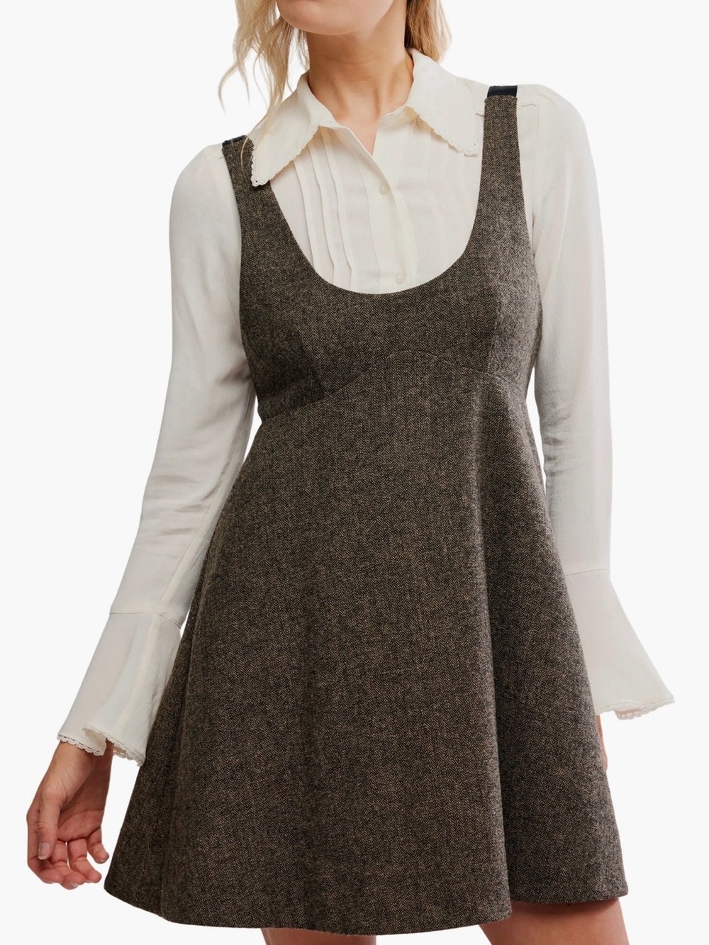 Free People Cyd Empire Waist Minidress backless fall preppy academia brown med